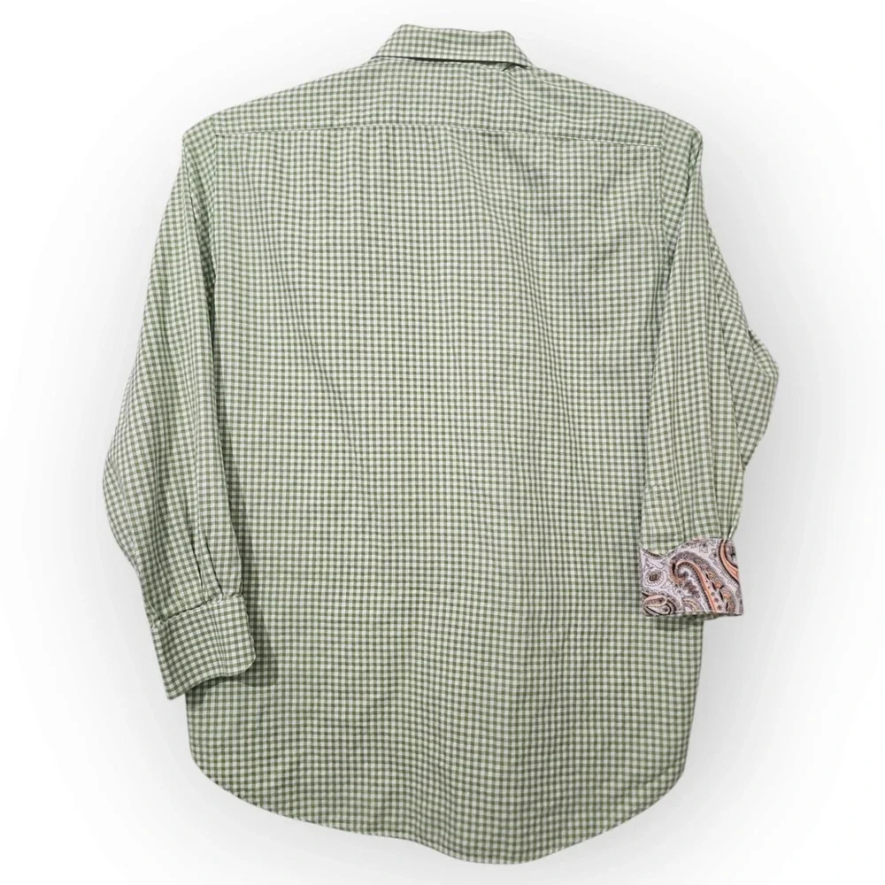Thomas Dean Green, White Shepherd Check Paisley‎ Flip Cuff Button Up Shirt XXL